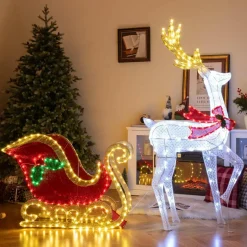 Tangkula 5.4 FT Christmas Lighted Reindeer & Santa