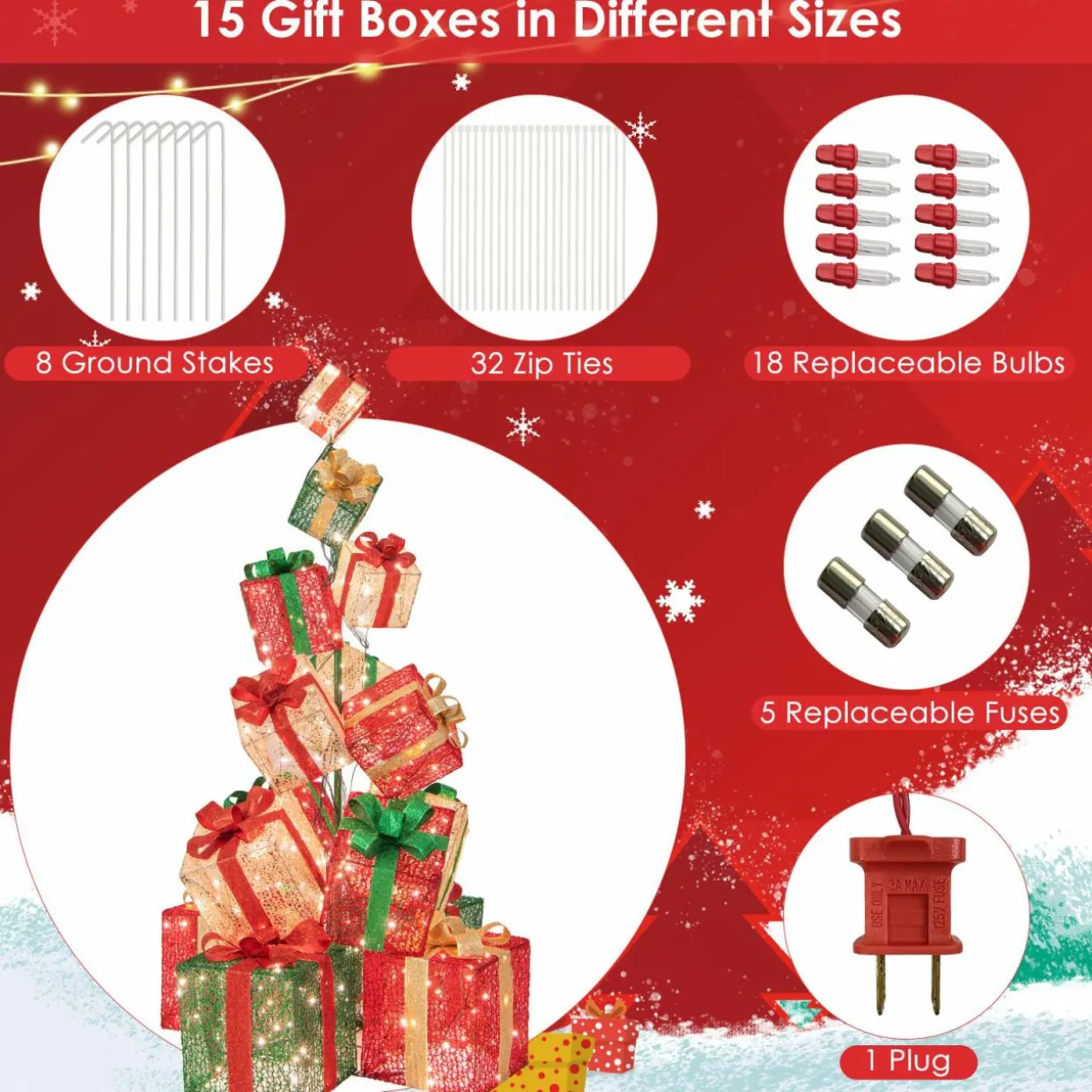 Tangkula 5.6 FT Christmas Lighted Gift Box Tower