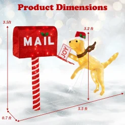 Tangkula 5.5 FT Christmas Lighted Mailbox & Dog, Xmas Decoration with 120 Warm White LED Lights