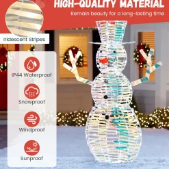 Tangkula 4 FT Christmas Lighted Iridescent Snowman, Pre-Lit Christmas Decoration with 100 White LED Lights