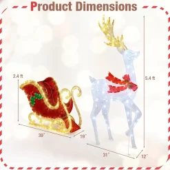 Tangkula 5.4 FT Christmas Lighted Reindeer & Santa