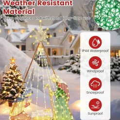 Tangkula 6 FT Christmas Lighted Nativity Scene Set, Indoor/Outdoor Pre-Lit Xmas Scene with 240 Warm White LED Lights