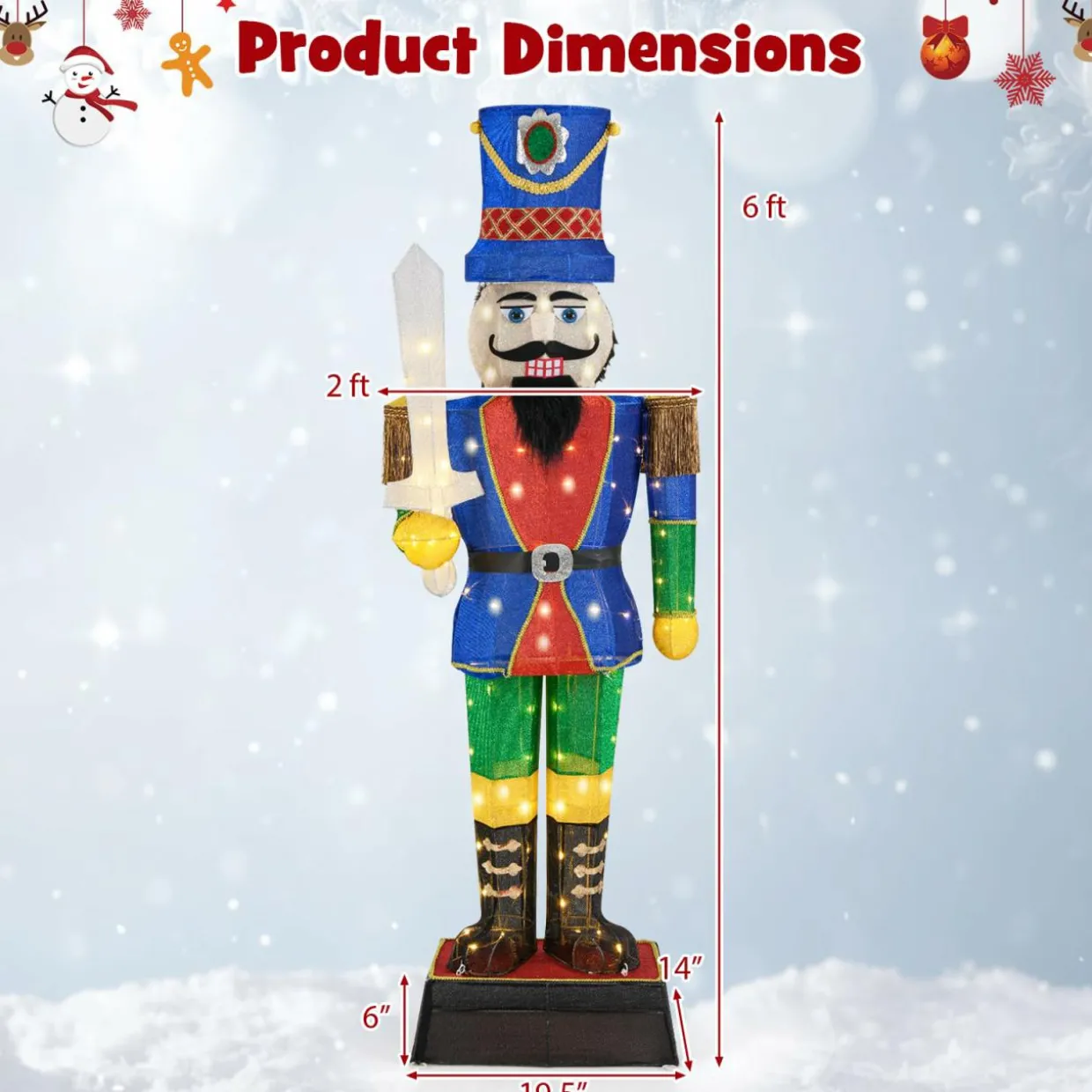 Tangkula 6 FT Christmas Lighted Nutcracker with Sword, 3D Christmas Lighted Soldier with 110 LED Lights
