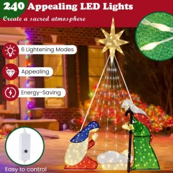 Tangkula 6 FT Christmas Lighted Nativity Scene Set, Pre-Lit Xmas Scene with 240 LED Lights