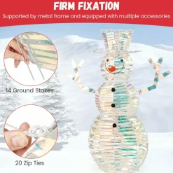 Tangkula 4 FT Christmas Lighted Iridescent Snowman, Pre-Lit Christmas Decoration with 100 White LED Lights
