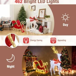 Tangkula 5.4 FT Christmas Lighted Reindeer & Santa