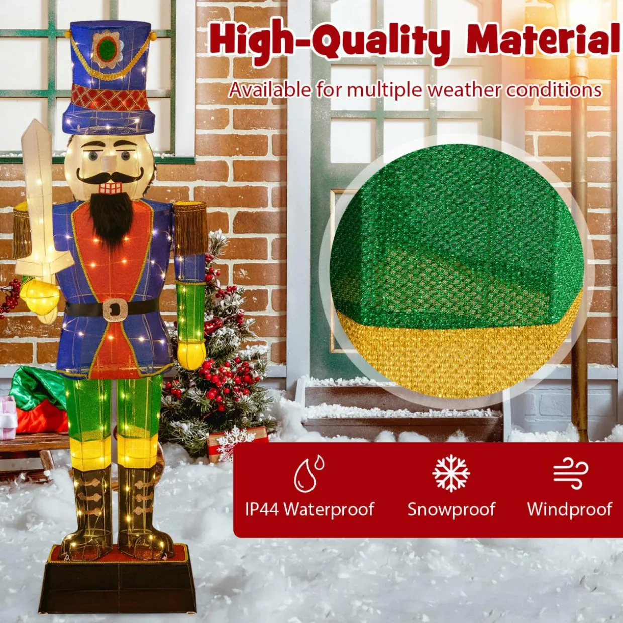 Tangkula 6 FT Christmas Lighted Nutcracker with Sword, 3D Christmas Lighted Soldier with 110 LED Lights