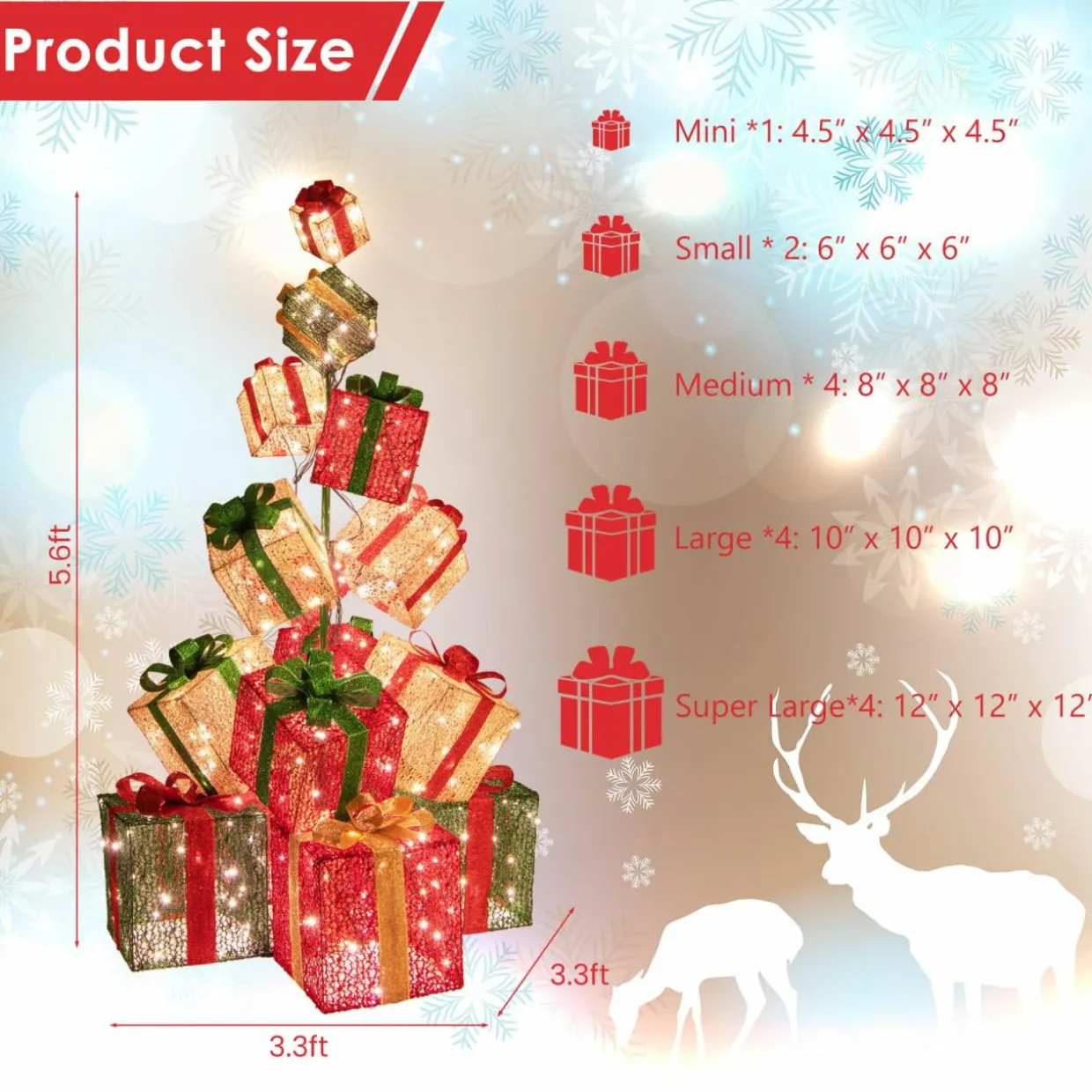 Tangkula 5.6 FT Christmas Lighted Gift Box Tower