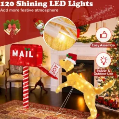 Tangkula 5.5 FT Christmas Lighted Mailbox & Dog, Xmas Decoration with 120 Warm White LED Lights