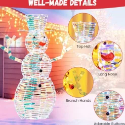 Tangkula 4 FT Christmas Lighted Iridescent Snowman, Pre-Lit Christmas Decoration with 100 White LED Lights