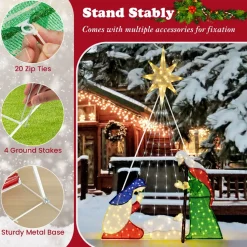 Tangkula 6 FT Christmas Lighted Nativity Scene Set, Pre-Lit Xmas Scene with 240 LED Lights