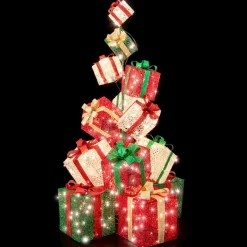 Tangkula 5.6 FT Christmas Lighted Gift Box Tower