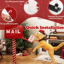 Tangkula 5.5 FT Christmas Lighted Mailbox & Dog, Xmas Decoration with 120 Warm White LED Lights