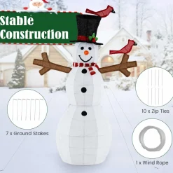 Tangkula 4.8 FT Christmas Lighted Snowman with Red Birds, Indoor/Outdoor Pre-Lit Xmas Snowman with 120 LED Lights