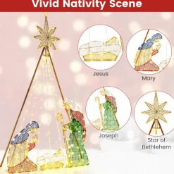Tangkula 6 FT Christmas Lighted Nativity Scene Set, Indoor/Outdoor Pre-Lit Xmas Scene with 240 Warm White LED Lights