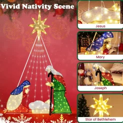 Tangkula 6 FT Christmas Lighted Nativity Scene Set, Pre-Lit Xmas Scene with 240 LED Lights