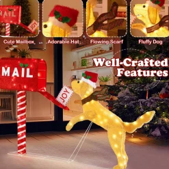 Tangkula 5.5 FT Christmas Lighted Mailbox & Dog, Xmas Decoration with 120 Warm White LED Lights