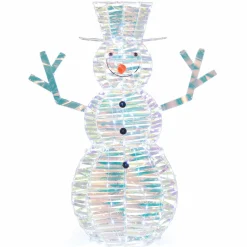 Tangkula 4 FT Christmas Lighted Iridescent Snowman, Pre-Lit Christmas Decoration with 100 White LED Lights