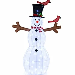 Tangkula 4.8 FT Christmas Lighted Snowman with Red Birds, Indoor/Outdoor Pre-Lit Xmas Snowman with 120 LED Lights