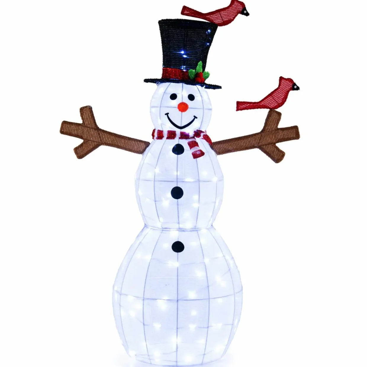 Tangkula 4.8 FT Christmas Lighted Snowman with Red Birds, Indoor/Outdoor Pre-Lit Xmas Snowman with 120 LED Lights
