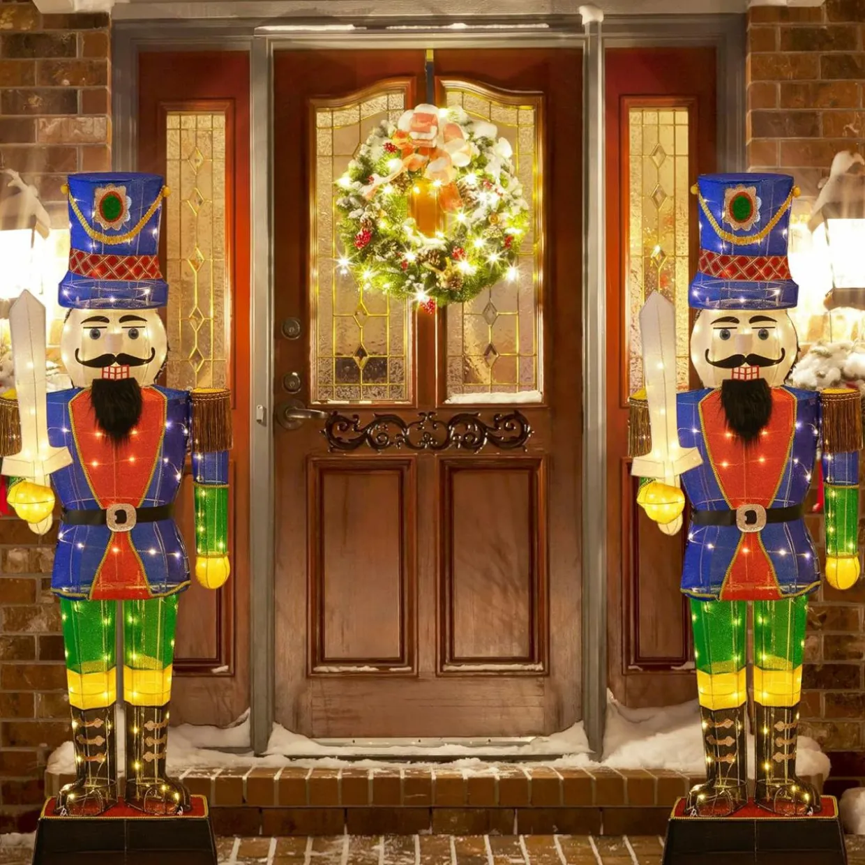 Tangkula 6 FT Christmas Lighted Nutcracker with Sword, 3D Christmas Lighted Soldier with 110 LED Lights