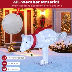 Tangkula 4.5 ft Christmas Skiing Polar Bear, Pre-Lit Xmas Bear Ornament w/ 80 LED Lights