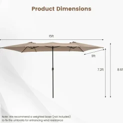 TANGKULA 15 FT Double-Sided Patio Umbrella with Crank Handle