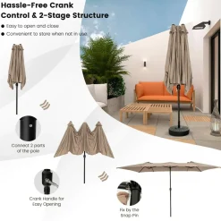 TANGKULA 15 FT Double-Sided Patio Umbrella with Crank Handle