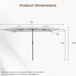 TANGKULA 15 FT Double-Sided Patio Umbrella with Crank Handle