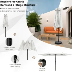TANGKULA 15 FT Double-Sided Patio Umbrella with Crank Handle