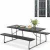 Tangkula 6 Ft Folding Picnic Table, Outdoor Picnic Table with 2 Built-in Benches, Umbrella Hole