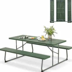 Tangkula 6 Ft Folding Picnic Table, Outdoor Picnic Table with 2 Built-in Benches, Umbrella Hole