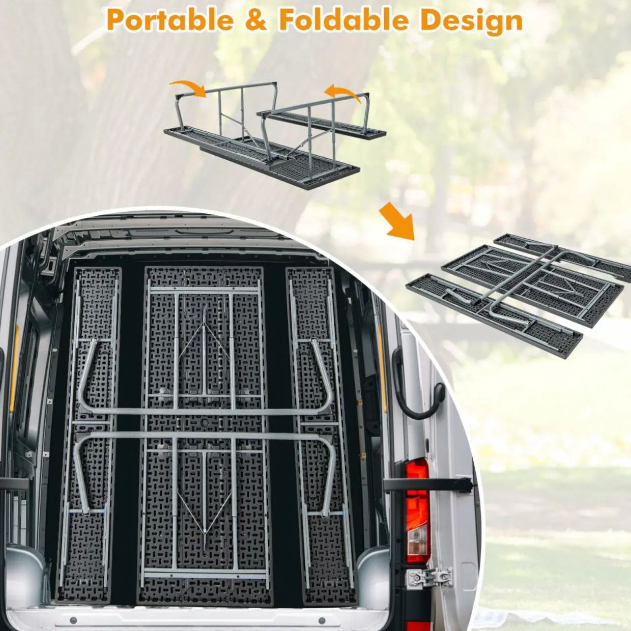 Tangkula 6 Ft Folding Picnic Table, Outdoor Picnic Table with 2 Built-in Benches, Umbrella Hole