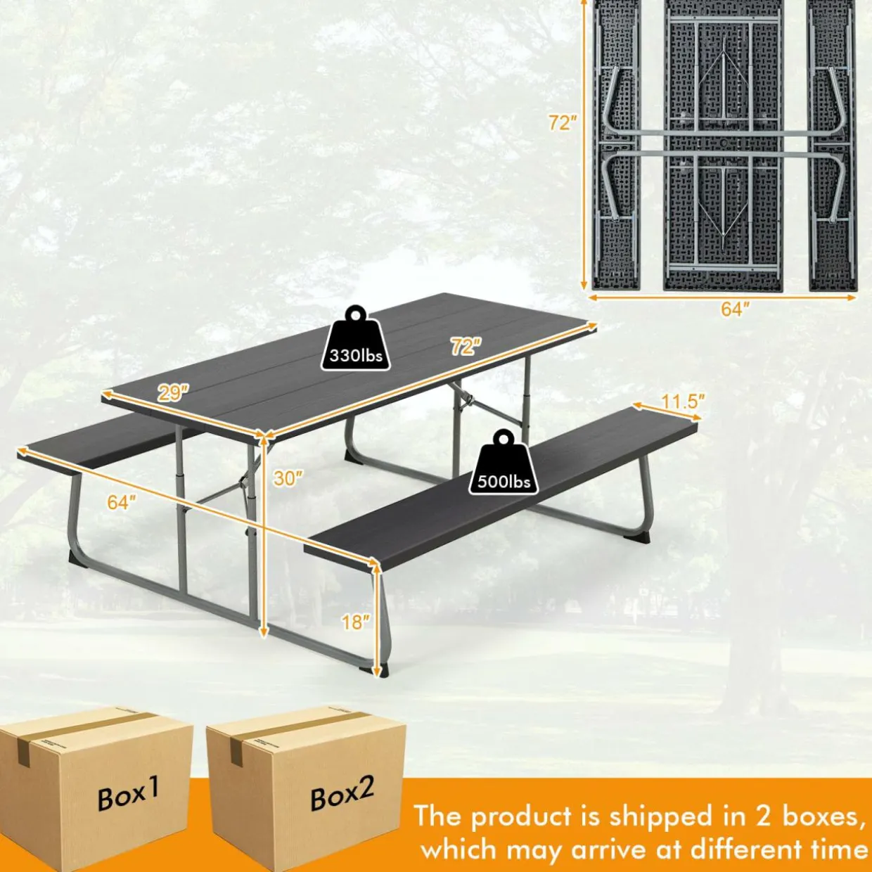 Tangkula 6 Ft Folding Picnic Table, Outdoor Picnic Table with 2 Built-in Benches, Umbrella Hole