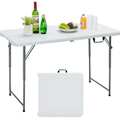 Tangkula 4 ft Folding Table, Portable Picnic Table with 3 Adjustable Height