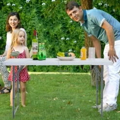 Tangkula 4 ft Folding Table, Portable Picnic Table with 3 Adjustable Height