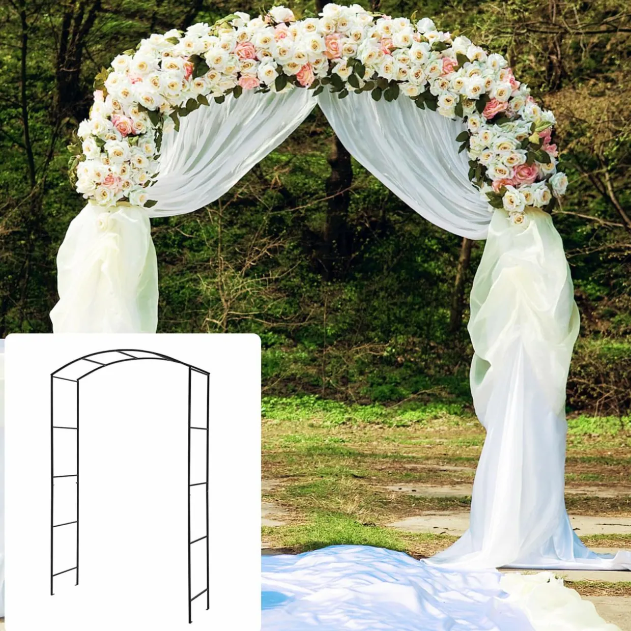 Tangkula 7.5 ft Garden Arbor, Metal Arch with Trellis for Climbing Plants, Wedding Bridal Party, Ceremony