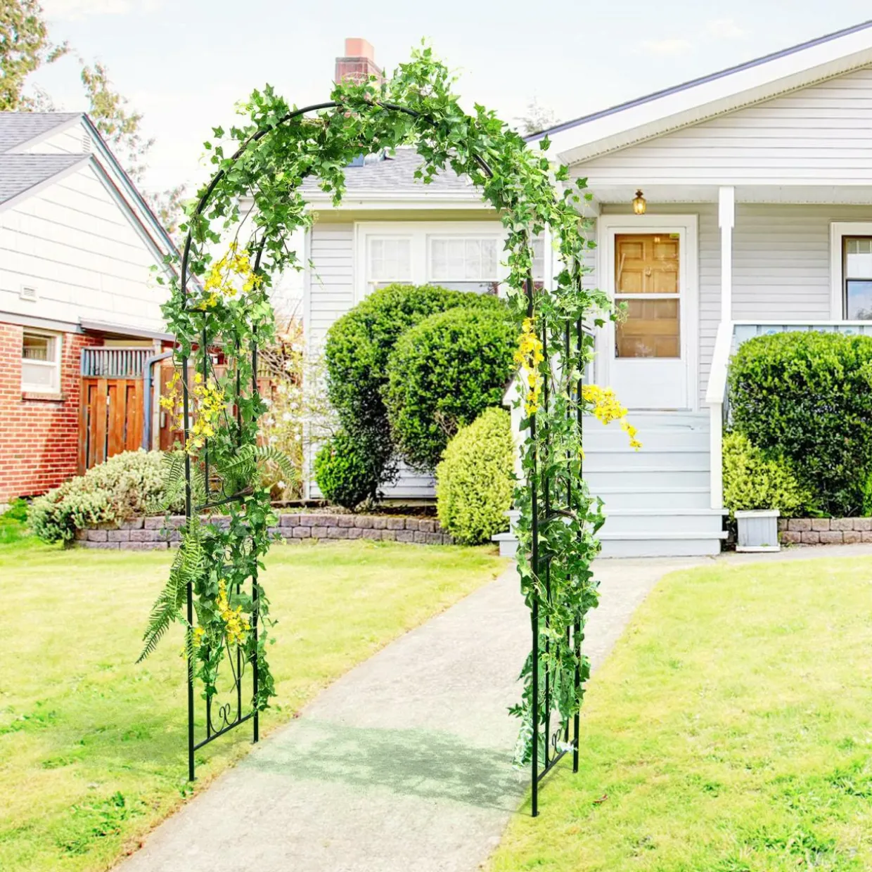 Tangkula 7.2 ft Garden Arbor, Metal Arch with Trellis for Climbing Plants, Roses, Vines,