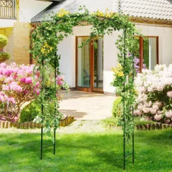 Tangkula 7.5 ft Garden Arbor, Metal Arch with Trellis for Climbing Plants, Wedding Bridal Party, Ceremony