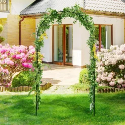 Tangkula 7.2 ft Garden Arbor, Metal Arch with Trellis for Climbing Plants, Roses, Vines,