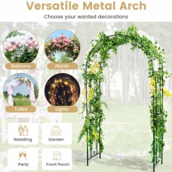 Tangkula 7.2 ft Garden Arbor, Metal Arch with Trellis for Climbing Plants, Roses, Vines,