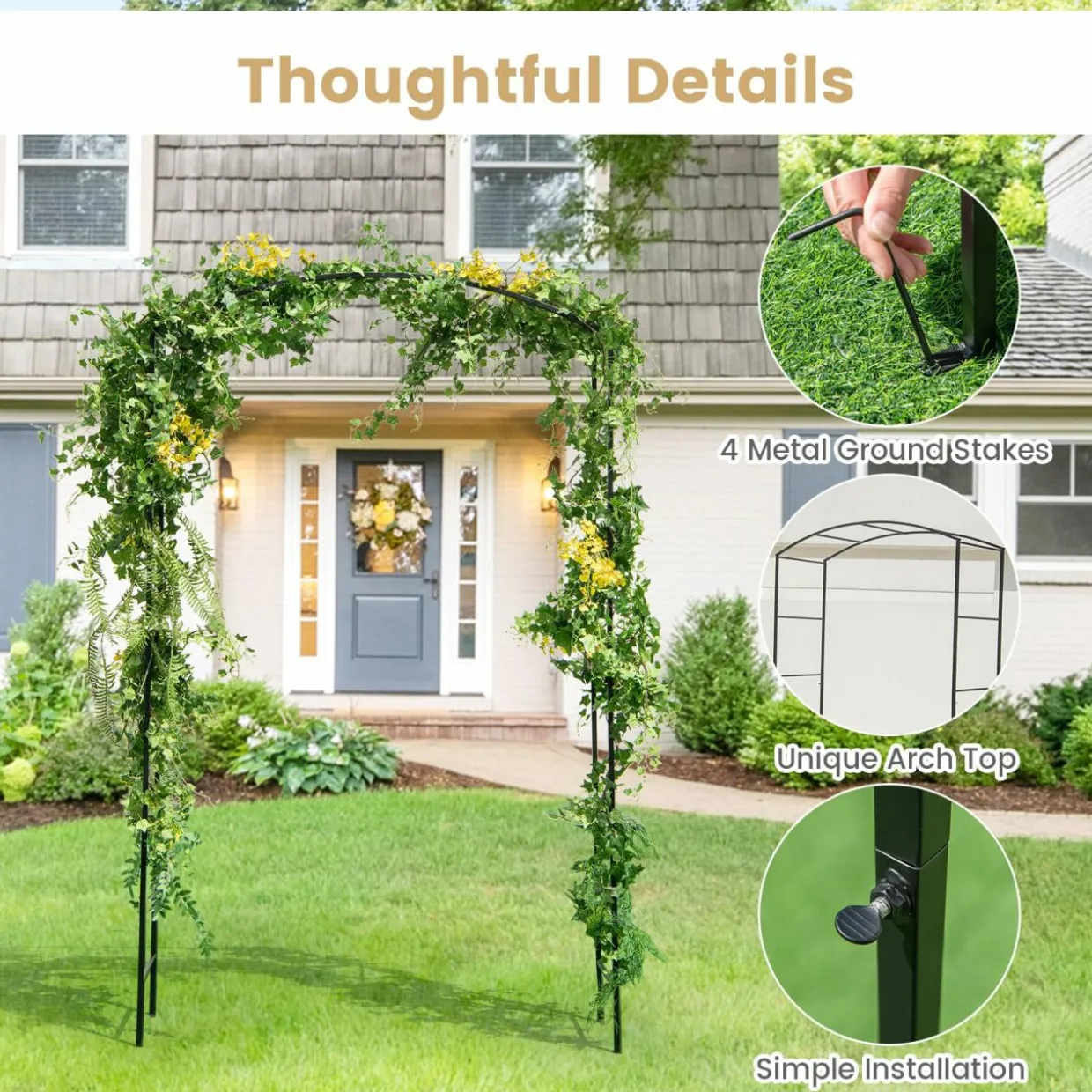Tangkula 7.5 ft Garden Arbor, Metal Arch with Trellis for Climbing Plants, Wedding Bridal Party, Ceremony