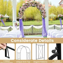 Tangkula 7.2 ft Garden Arbor, Metal Arch with Trellis for Climbing Plants, Roses, Vines,