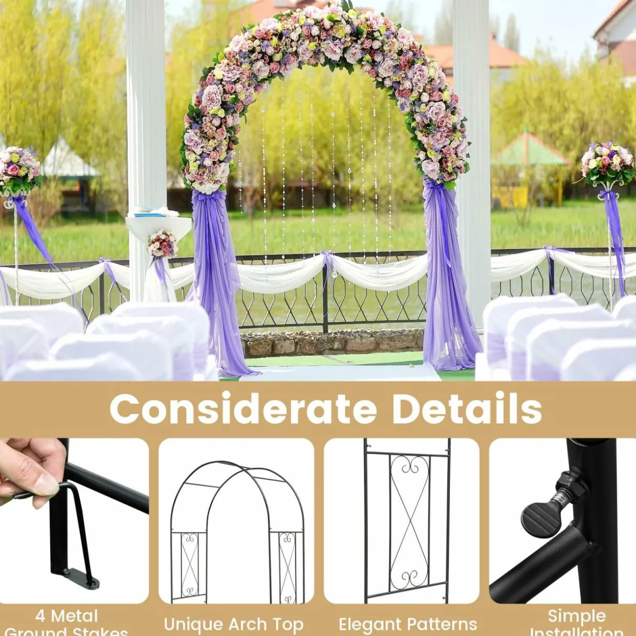 Tangkula 7.2 ft Garden Arbor, Metal Arch with Trellis for Climbing Plants, Roses, Vines,