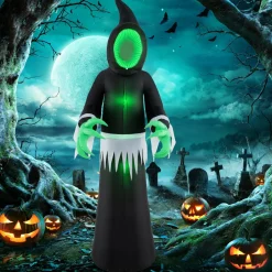 Tangkula 8 FT Giant Halloween Inflatable Ghost with Lighted Mirror Face