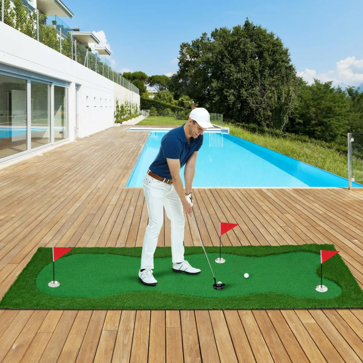 Tangkula 10 FT Golf Putting Green, Large Professional Golf Training Mat with Realistic Artificial Grass Turf