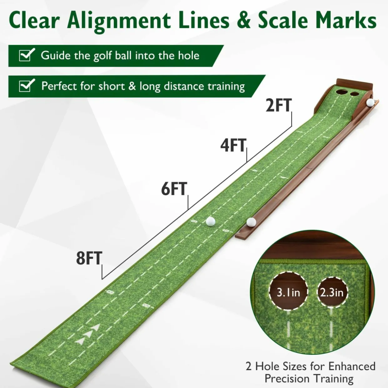 Tangkula 10 FT Golf Putting Green, 2/3-Hole Golf Putting Practice Mat with Auto Ball Return for Indoors & Outdoors