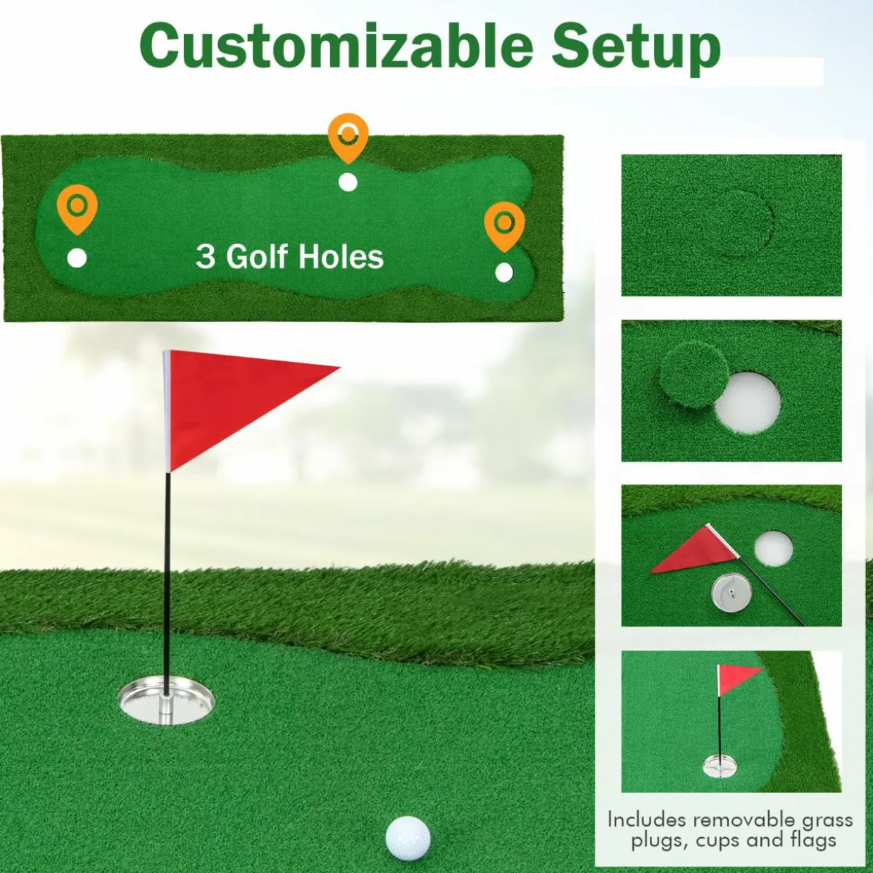 Tangkula 10 FT Golf Putting Green, Large Professional Golf Training Mat with Realistic Artificial Grass Turf