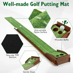 Tangkula 10 FT Golf Putting Green, 2/3-Hole Golf Putting Practice Mat with Auto Ball Return for Indoors & Outdoors