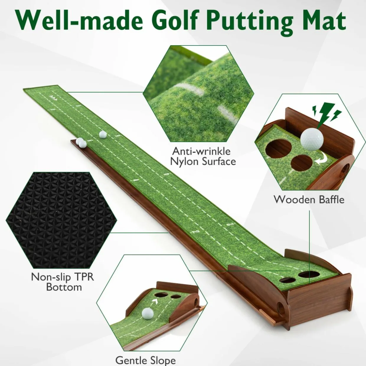 Tangkula 10 FT Golf Putting Green, 2/3-Hole Golf Putting Practice Mat with Auto Ball Return for Indoors & Outdoors